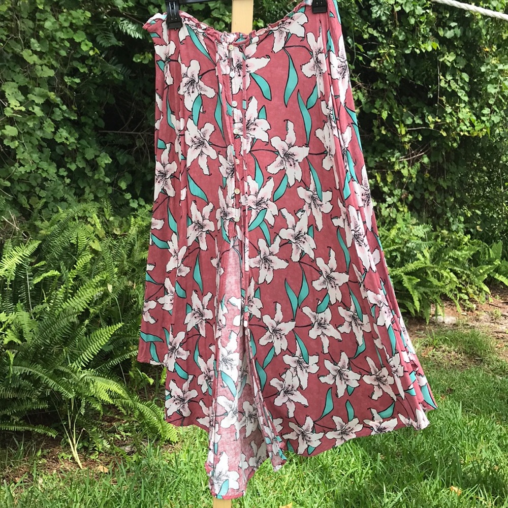 Summer Floral Pattern Skirt with Front Slit